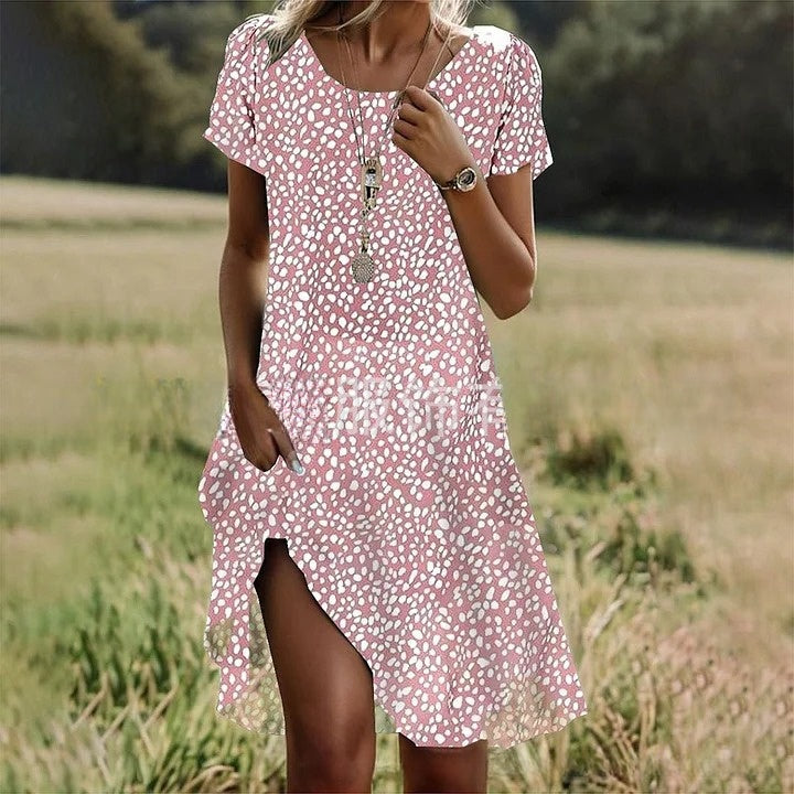 🛒📣【Posledný deň akcie】 【S-3XL】💖👗2025 nové každodenné šaty s okrúhlym výstrihom a potlačou na jar a leto 🌸🌞