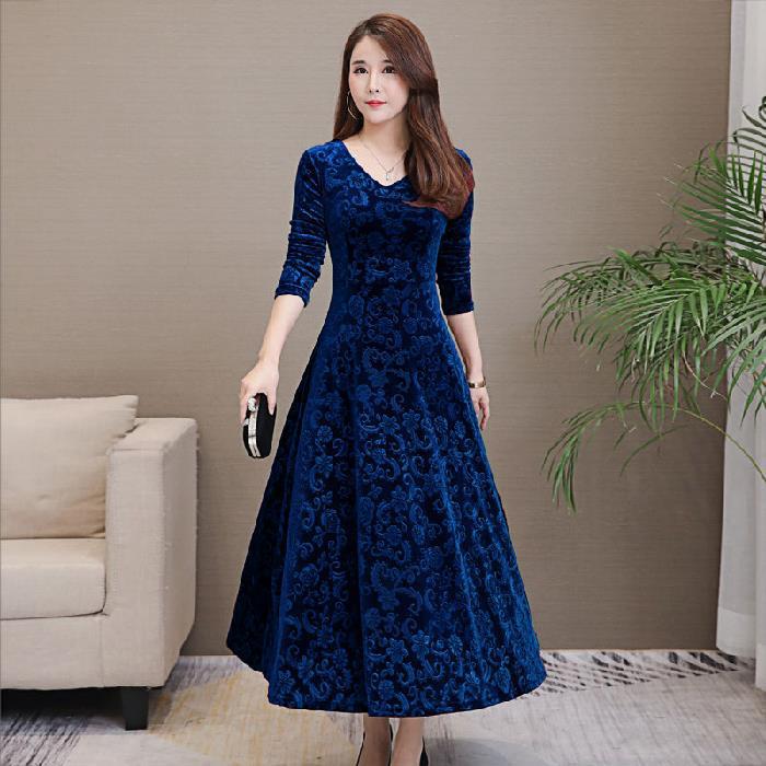 🔥【Cumpără unul, primești unul gratis】✨️【M-4XL】Stil nou pentru toamnă și iarnă, rochie elegantă, la modă, din catifea aurie, călduroasă, cu mânecă lungă, mărime mare, 3807898