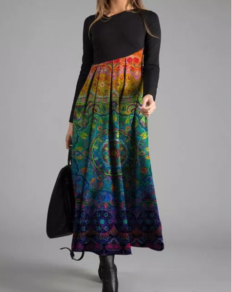 👗【S-3XL】Nové jesenné a zimné dámske patchworkové šaty s dlhým rukávom 3851088