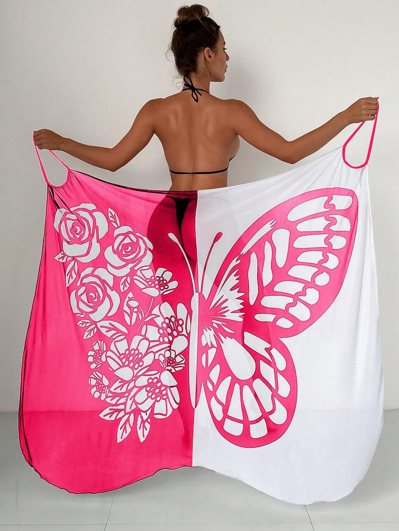 ✨【Nuevo producto con descuento】🦋🦋Nuevo traje de baño playero de gasa con estampado de mariposas para mujer 2025