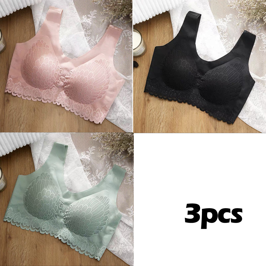👙【3-dielna sada】🎁Nová a vylepšená pohodlná čipkovaná podprsenka pre plnšie veľkosti (zľava 49 %)