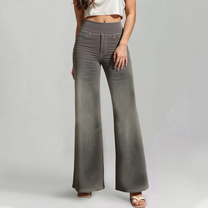 🔥👖Dámske strečové džínsy s vysokým pásom a širokými nohavicami, viacvreckový dizajn, stálofarebné aj po vypraní.