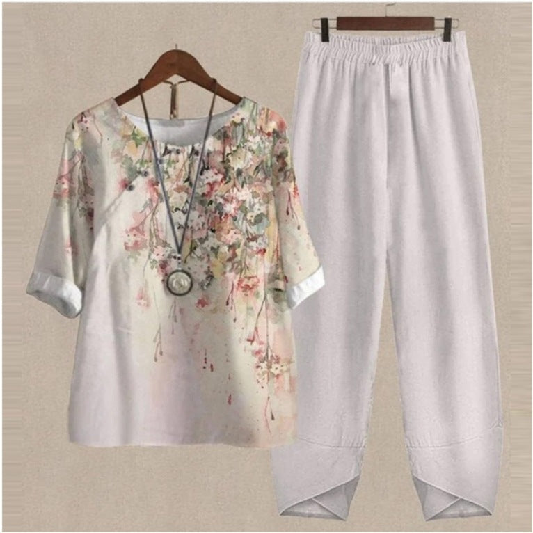 【S~5XL】🌸2024 dvojdielny oblek s novou potlačou topov a nohavíc