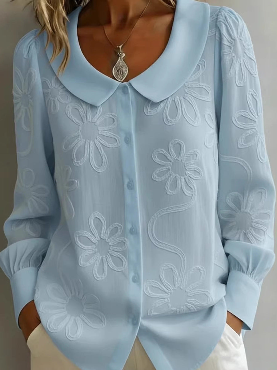 🌟【50% zľava】👚Francúzska retro vyšívaná košeľa z roku 2026 - Golier v štýle Petra Pana, módny a všestranný, priedušný a pohodlný.