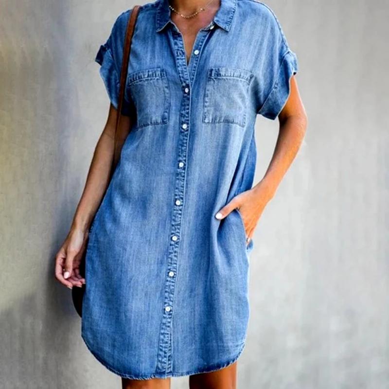 🔥【Venta directa de fábrica】【S-5XL】Vestido vaquero de manga corta