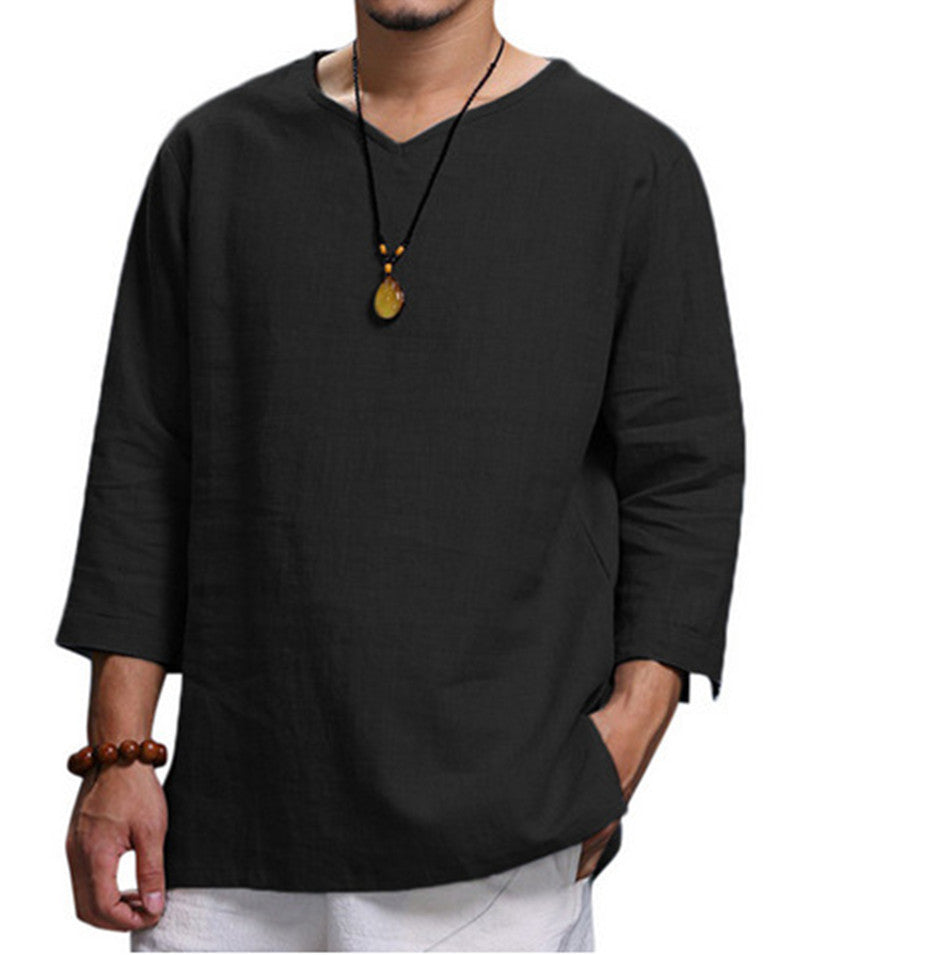 🎉😊【M-4XL】Tricou de vară nou, simplu, din bumbac și in, în culoare uni, confortabil și respirabil
