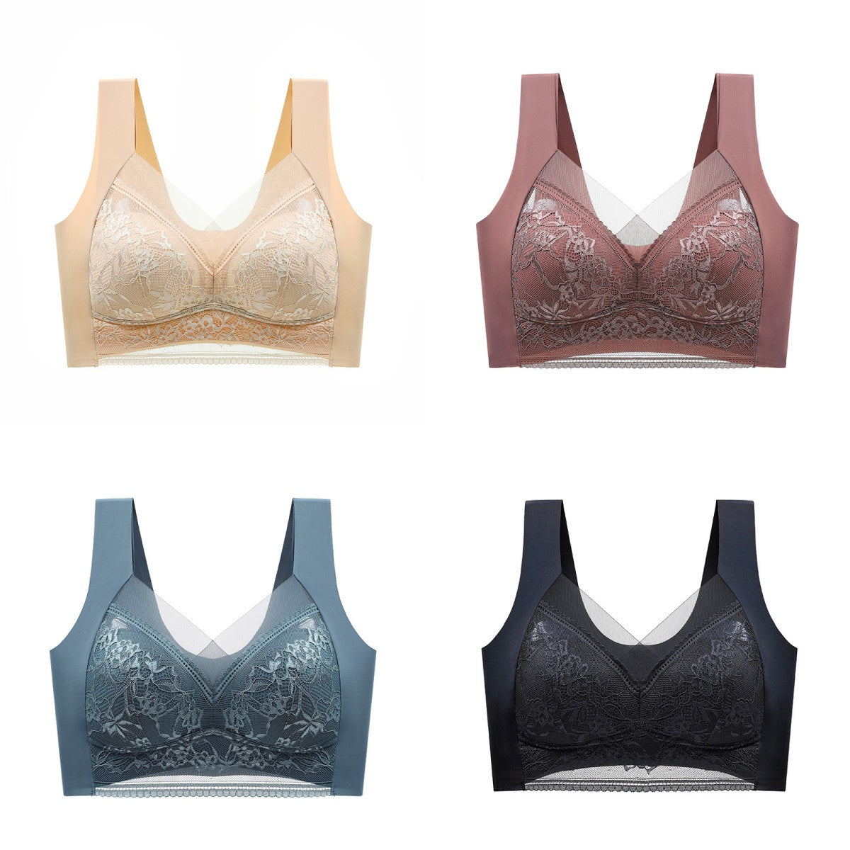 🔥【4 bucăți】👙【40-110 KG】 Sutien confortabil din dantelă fără cusături 3915987