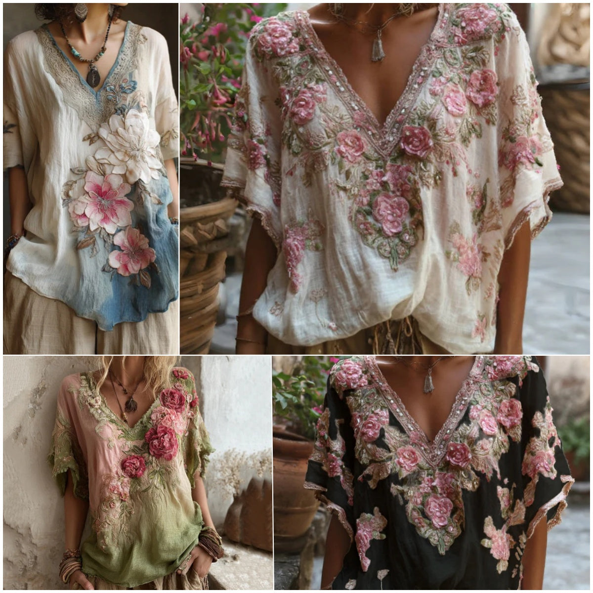 💕 Blusa elegante con cuello en V profundo y estampado floral 【Oferta limitada: compra uno y llévate otro gratis】 Tallas S-4XL