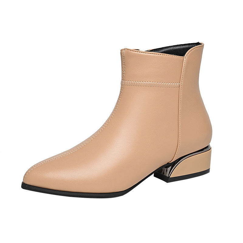 🔥Último día 50% de descuento - Botines de piel con tacón medio y cremallera lateral