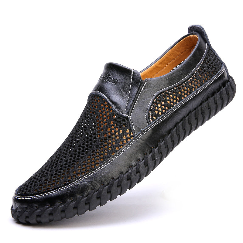 【38-48】👞Nová jarná a letná pánska sieťovaná obuv veľká veľkosť - pravá hovädzia koža, proti poteniu a zápachu, priedušná a pohodlná