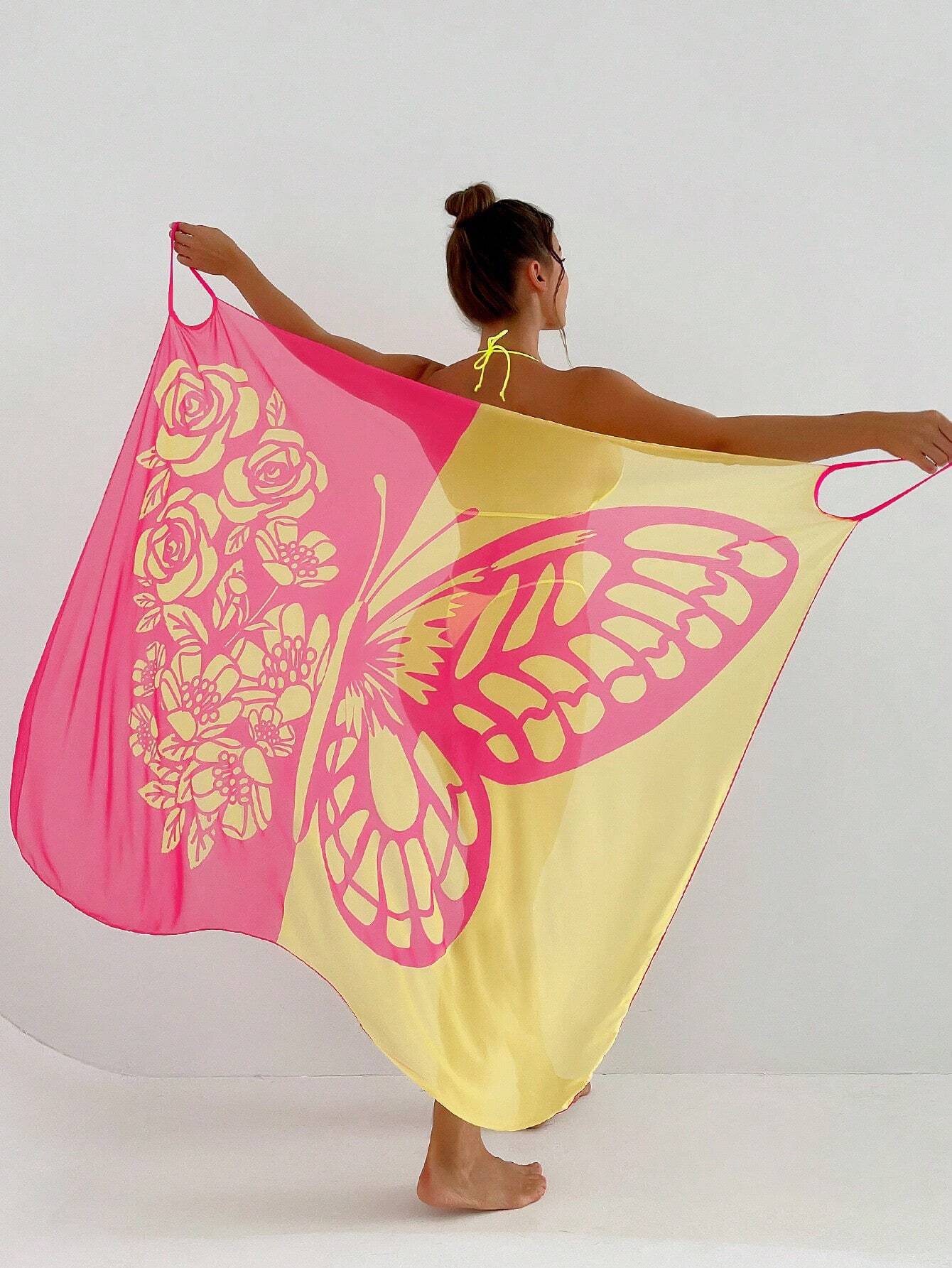 ✨【Nuevo producto con descuento】🦋🦋Nuevo traje de baño playero de gasa con estampado de mariposas para mujer 2025