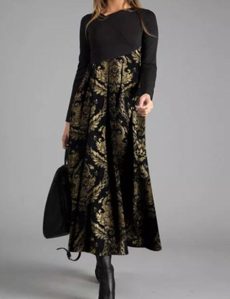 👗【S-3XL】Nové jesenné a zimné dámske patchworkové šaty s dlhým rukávom 3851088