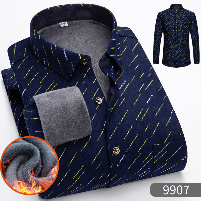 🔥【VENTA CALIENTE】🔥👔【L-5XL】 Camisa de negocios de manga larga cálida para otoño e invierno