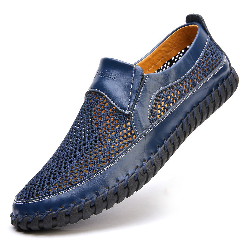 【38-48】👞Nová jarná a letná pánska sieťovaná obuv veľká veľkosť - pravá hovädzia koža, proti poteniu a zápachu, priedušná a pohodlná