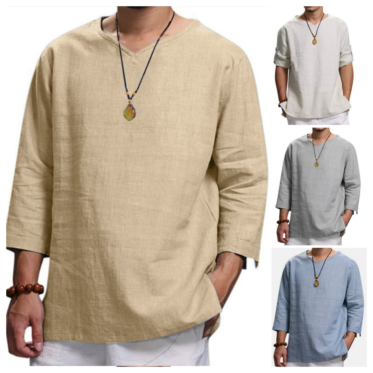 🌿【M-4XL】Tricou bărbătesc simplu, din bumbac și in, culoare uni, confortabil și respirabil