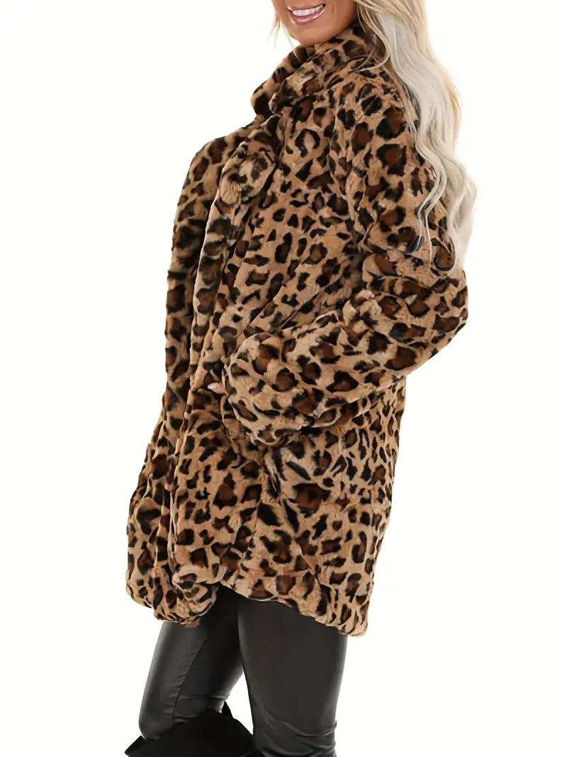 【S-5XL】🔥 Dámsky zimný kabát s leopardím vzorom s chlopňou z umelej kožušiny 3818869