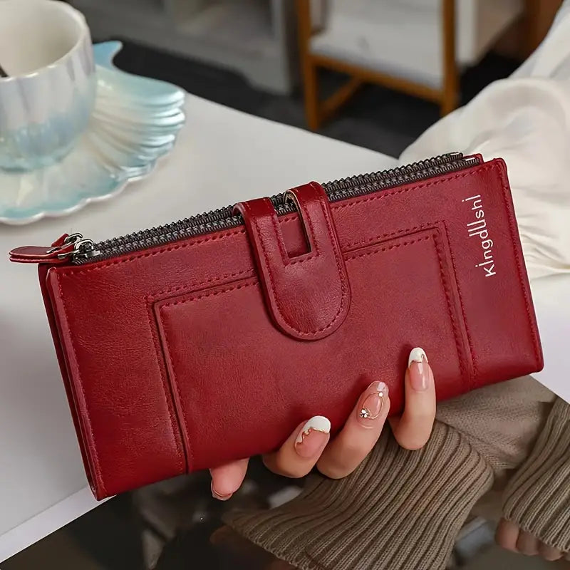🔥【Ofertă specială】💰💰Portofel vintage din piele, lucrat manual, pentru femei, cu fermoar dublu