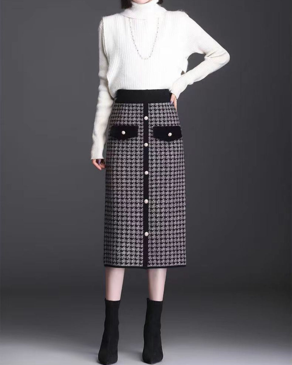 👗【Se vinde ca pâinea caldă】【S-3XL】 Fustă midi în carouri, din blană de nurcă, îngroșată, 3773303