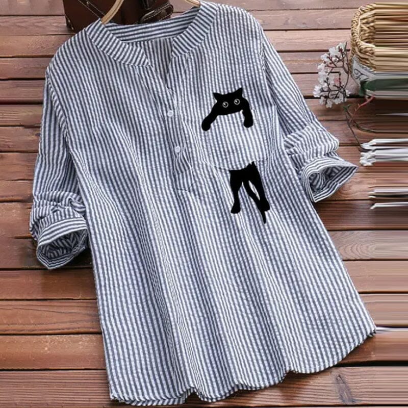 😸✨【S-3XL】Blusa de algodón para mujer con mangas largas y escote en V