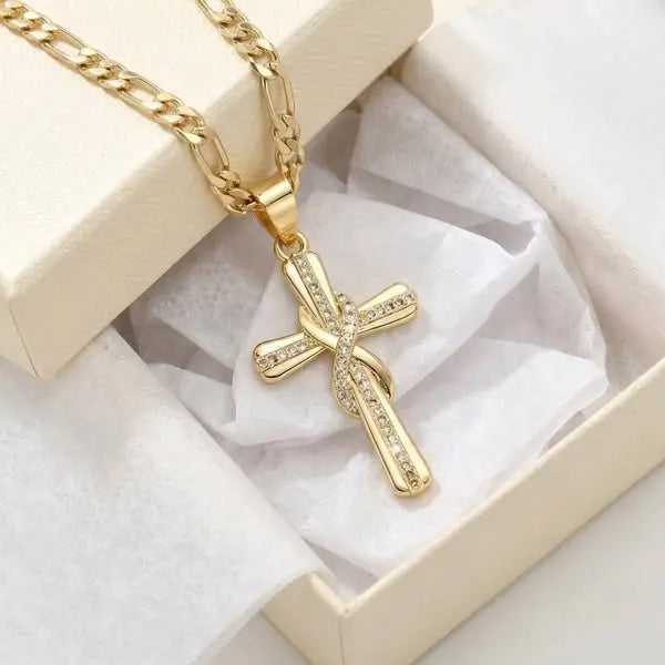 🎀💖Collar con cruz del infinito engastada con diamantes de 14k