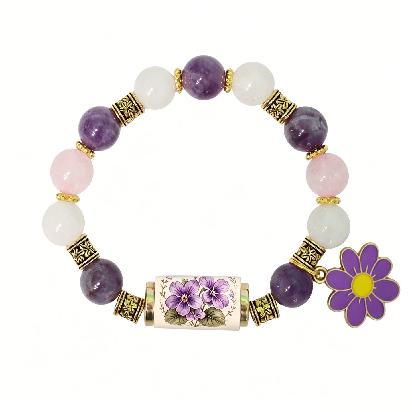 🔥【Compra 1 y llévate 1 gratis】🎁✨Pulsera de flores de cumpleaños de diciembre con colgante de rosa en forma de gota de aceite de aleación y pulsera de calcedonia🌸