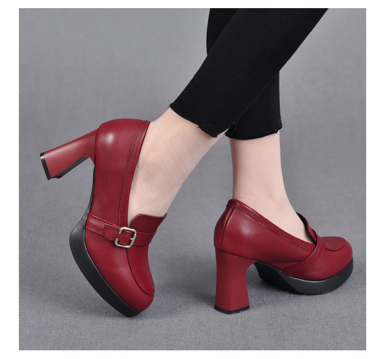 👠2024 nové dámske kožené topánky na vysokom opätku s hrubou podrážkou