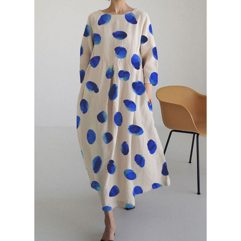 ✨【S-4XL】Reducere limitată, 👗Rochie largă cu imprimeu, decolteu rotund, nouă pentru primăvara și vara 2025