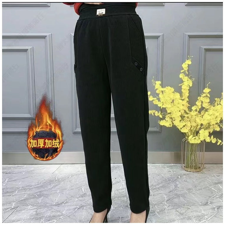 🎁👖【2XL-5XL】Nové jesenné/zimné hrubé flísové ležérne nohavice so širokými nohavicami, plus veľkosť