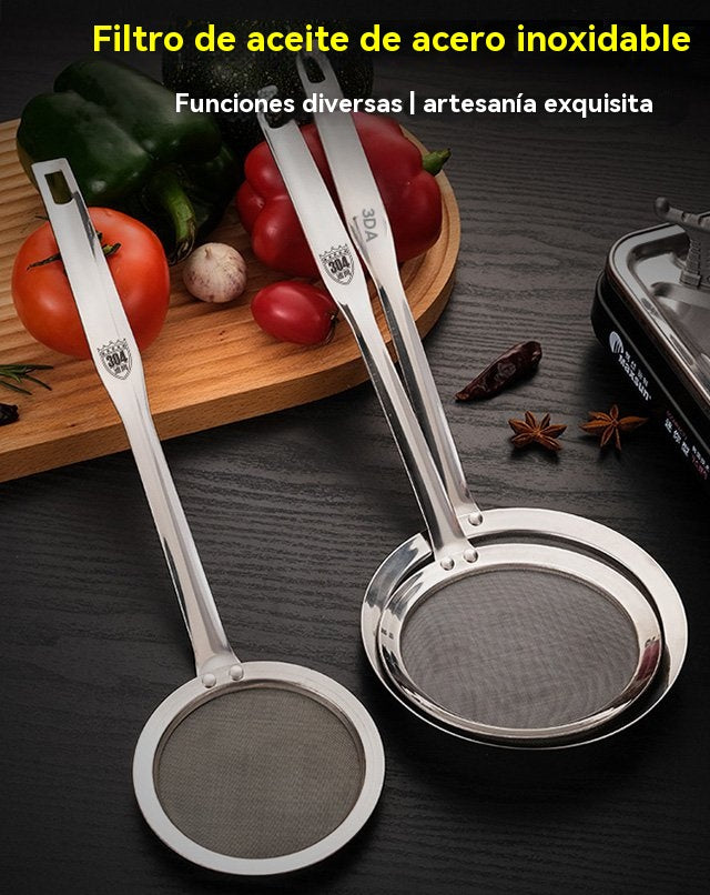 🍲 【3 piezas】 Cuchara de filtro de aceite de acero inoxidable 304