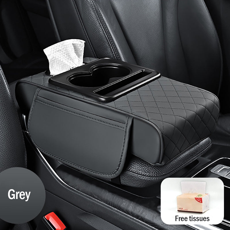 🚗🚗Univerzálna kožená podložka na lakťovú opierku do auta 4 v 1 ✅ Vstavaný box na vreckovky ✅ Držiak pohárov