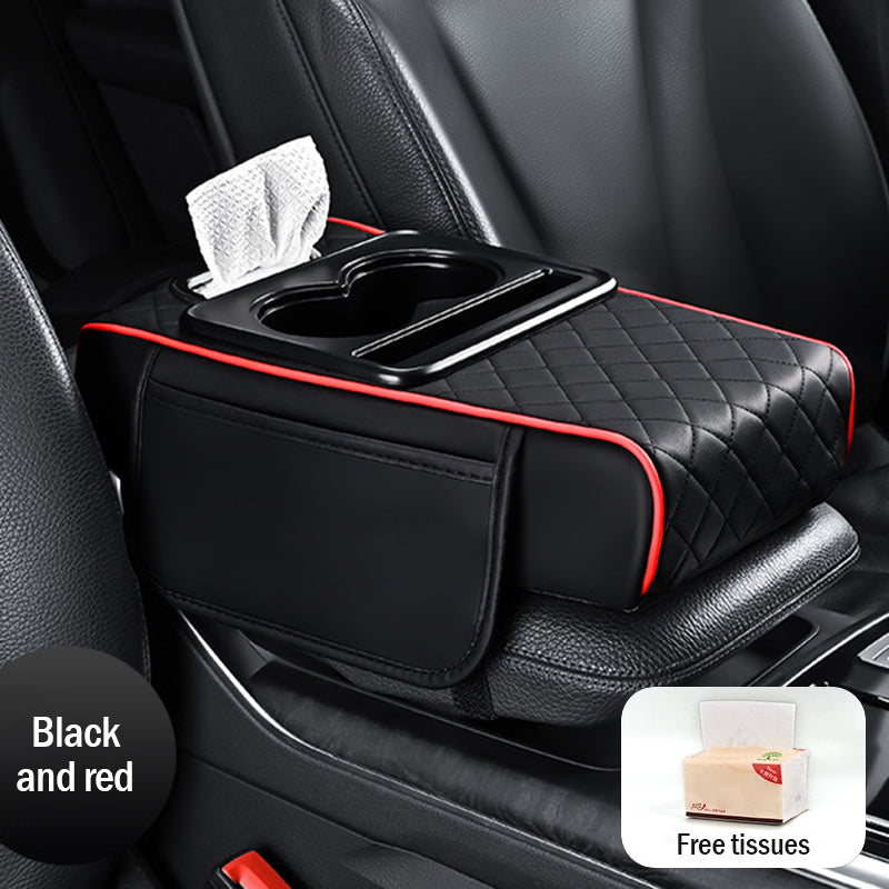 🚗🚗Univerzálna kožená podložka na lakťovú opierku do auta 4 v 1 ✅ Vstavaný box na vreckovky ✅ Držiak pohárov