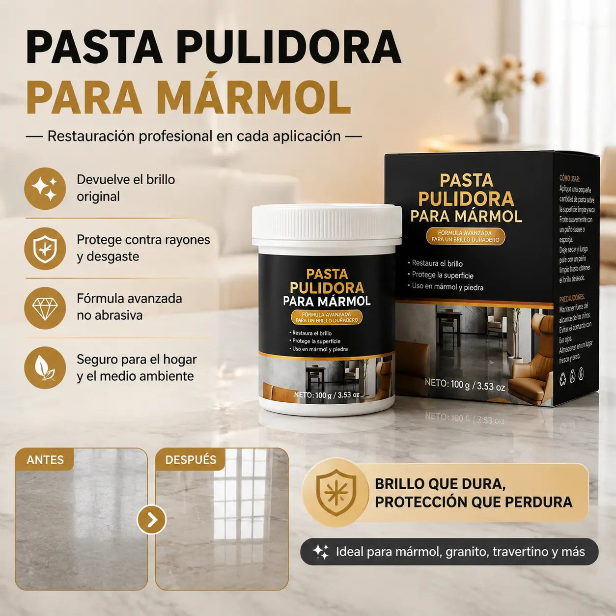 🥳 🔥Compra 1 y llévate 1 gratis!✨ Pasta pulidora de mármol – elimina arañazos, restaura el brillo y protege la superficie en solo 2 minutos 🛡️