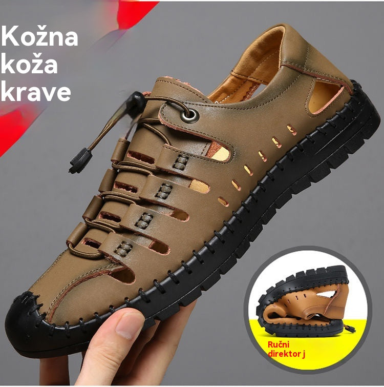 🌟👞【39-44】Nové letné pánske plážové sandále s dutým povrchom z pravej kože, duté mäkké kožené nazúvacie ploché topánky✨