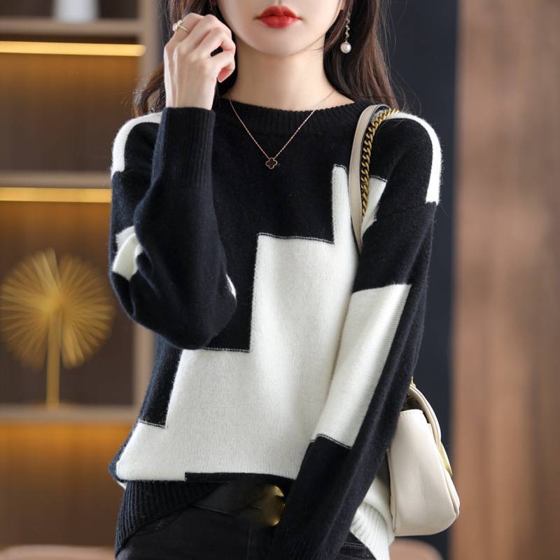 ☃️🎉【S-3XL】2024 Nuevo otoño invierno suéter de cachemira suéter corto de lana con cuello redondo suéter suelto de punto 3796783