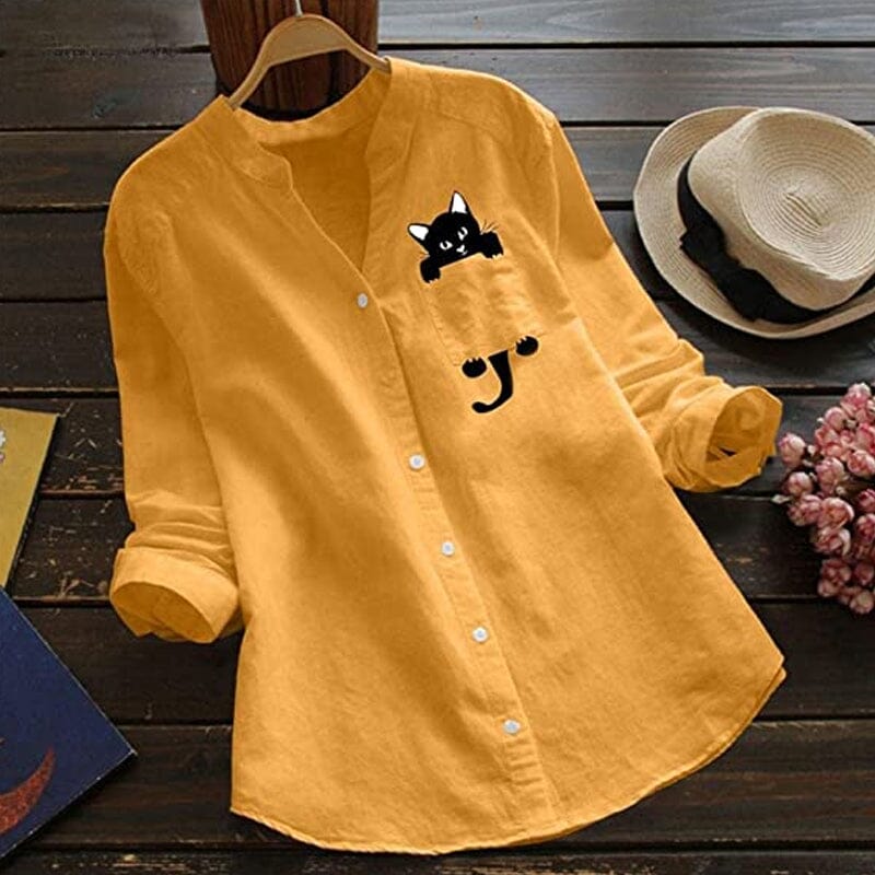 😸✨【S-3XL】Blusa de algodón para mujer con mangas largas y escote en V