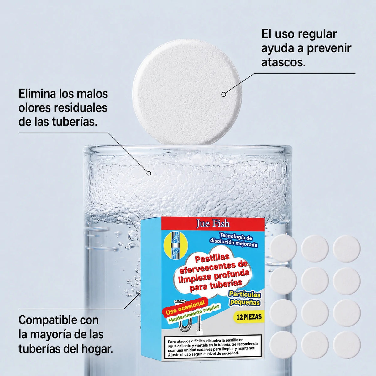 🥳 3 cajas por 29 € 💞 Potentes pastillas efervescentes para desatascar y limpiar tuberías. Eliminan grasa, cabello, malos olores y bacterias. Aptas para fregaderos, inodoros y desagües.