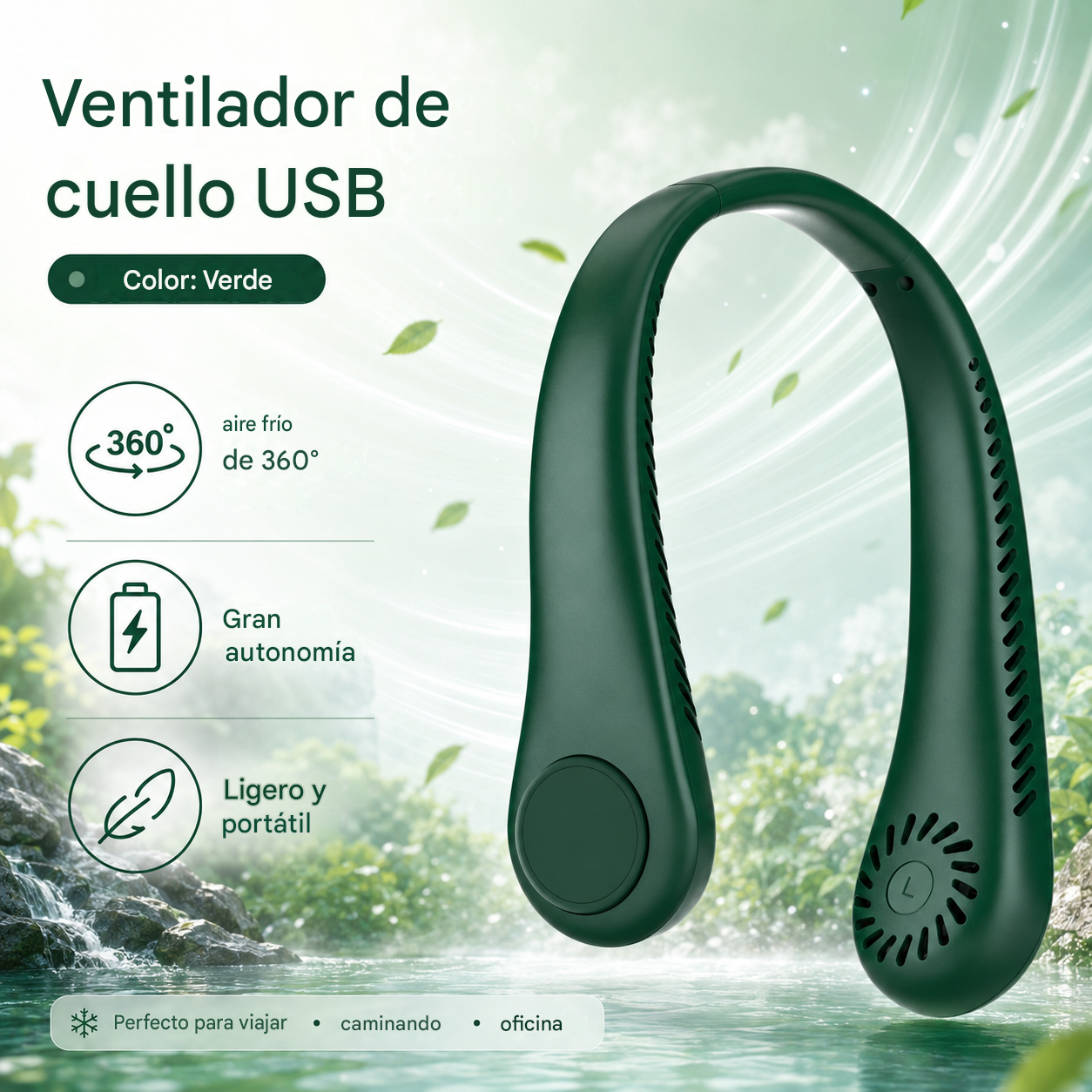 💨 Ventilador de aire acondicionado con cuello – Extremadamente silencioso, portátil y giratorio 360° – Ideal para el verano 🌞