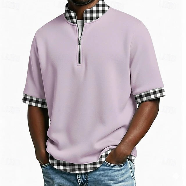 🔥😎【S-3XL】Polo de manga corta para hombre, algodón puro — Cuello con media cremallera, diseño de capas✨