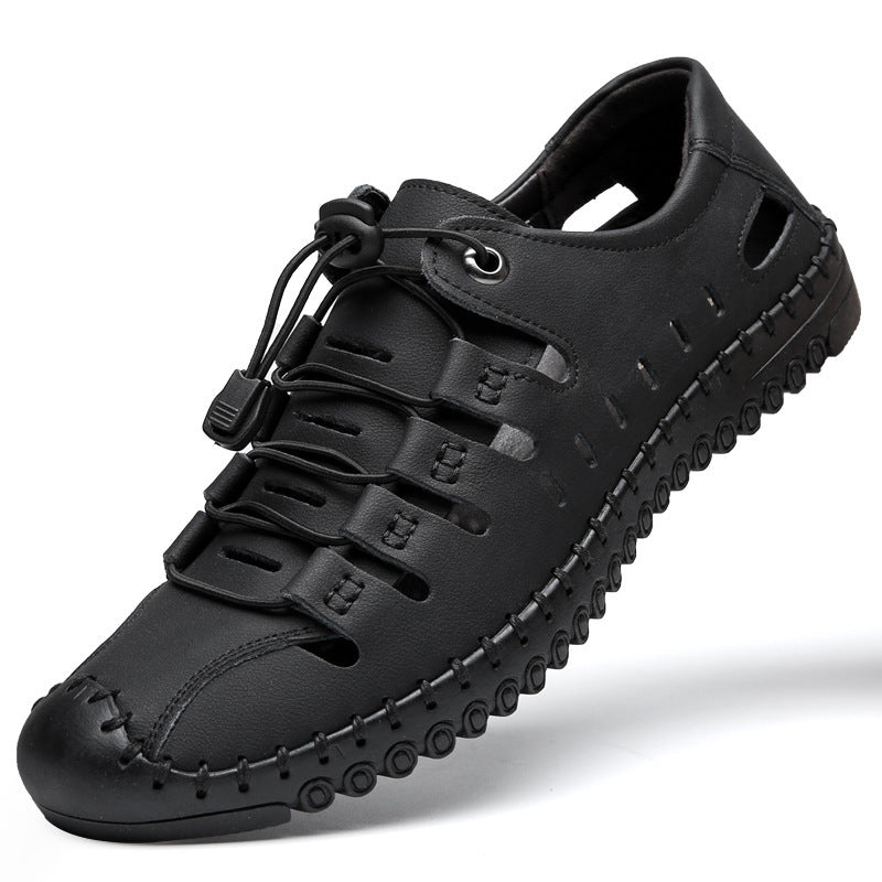 🌟👞【39-44】Nové letné pánske plážové sandále s dutým povrchom z pravej kože, duté mäkké kožené nazúvacie ploché topánky✨