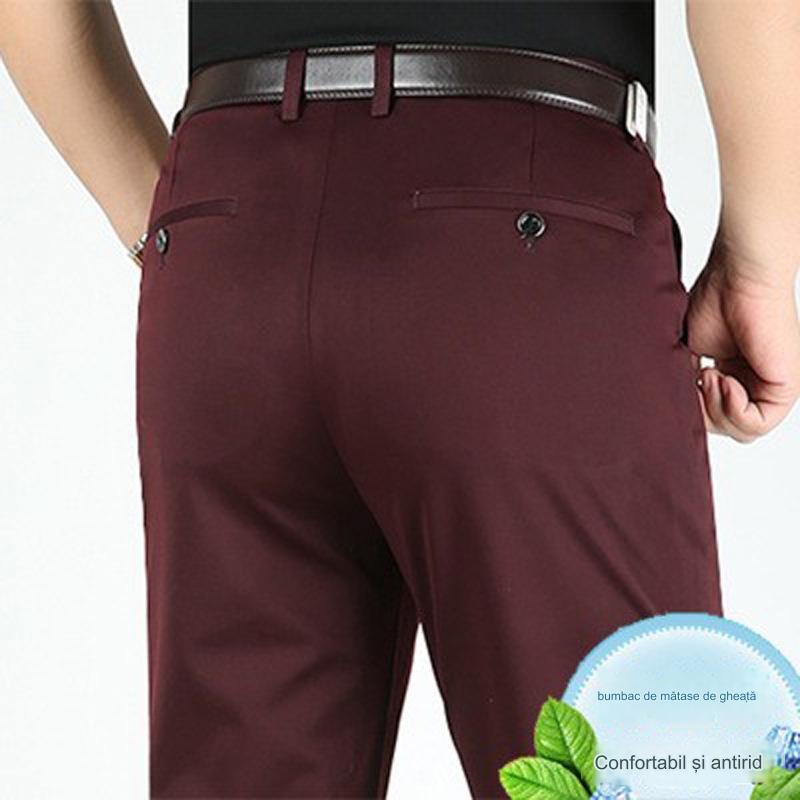 👖👖【50% OFF】Pantalón hombre slim fit casual de negocios , verano, seda hielo, elástico, sin planchar👔