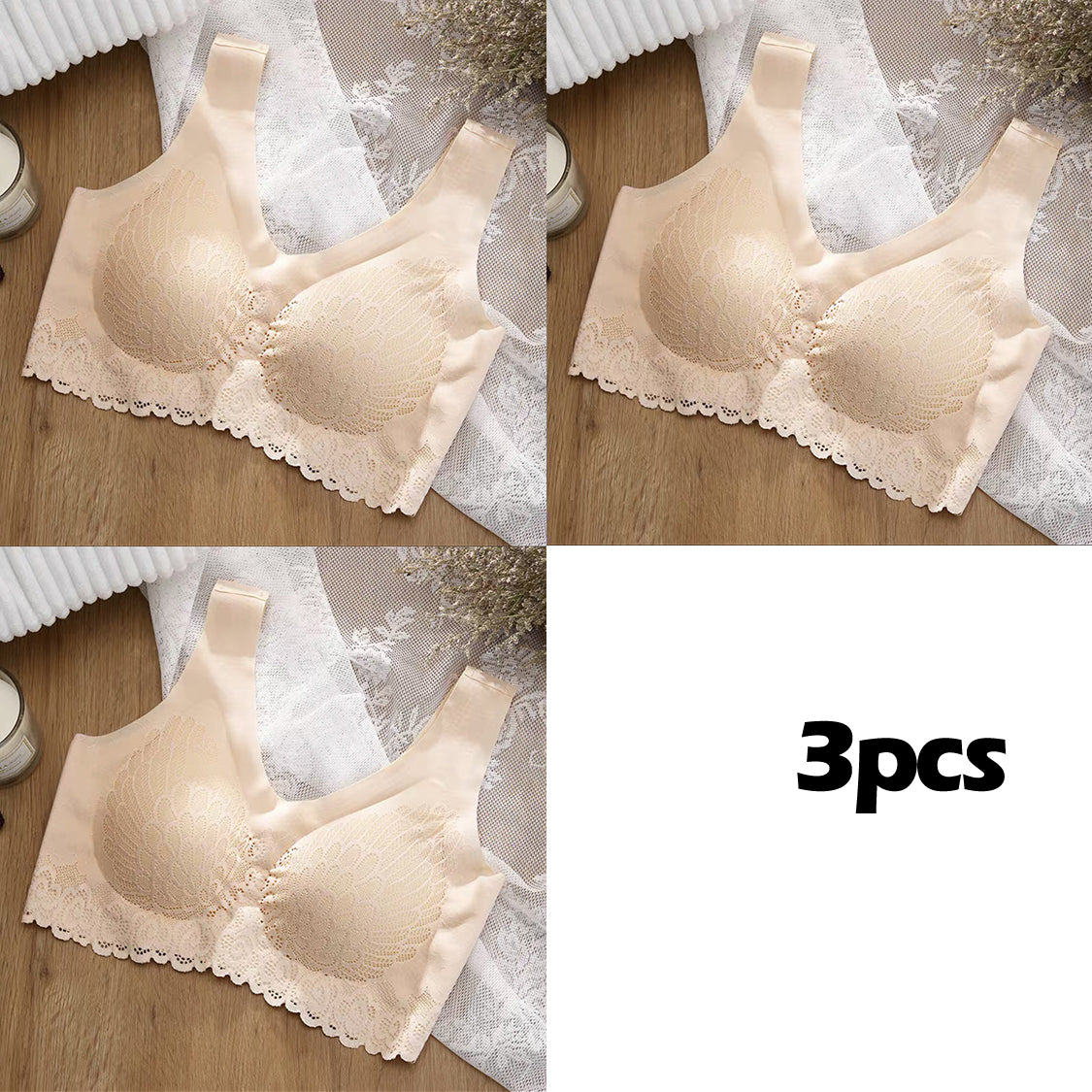 👙【3-dielna sada】Nová a vylepšená pohodlná čipkovaná podprsenka pre plnšie veľkosti, mäkké, pohodlné a priedušné bez deformácie