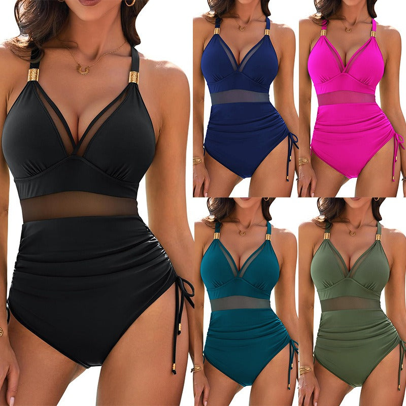 🏖️👙【Ponuka nového produktu】🌴【S-2XL】Letné módne jednofarebné jednodielne bikiny s výstrihom do V 2025, mäkké, pohodlné a priedušné