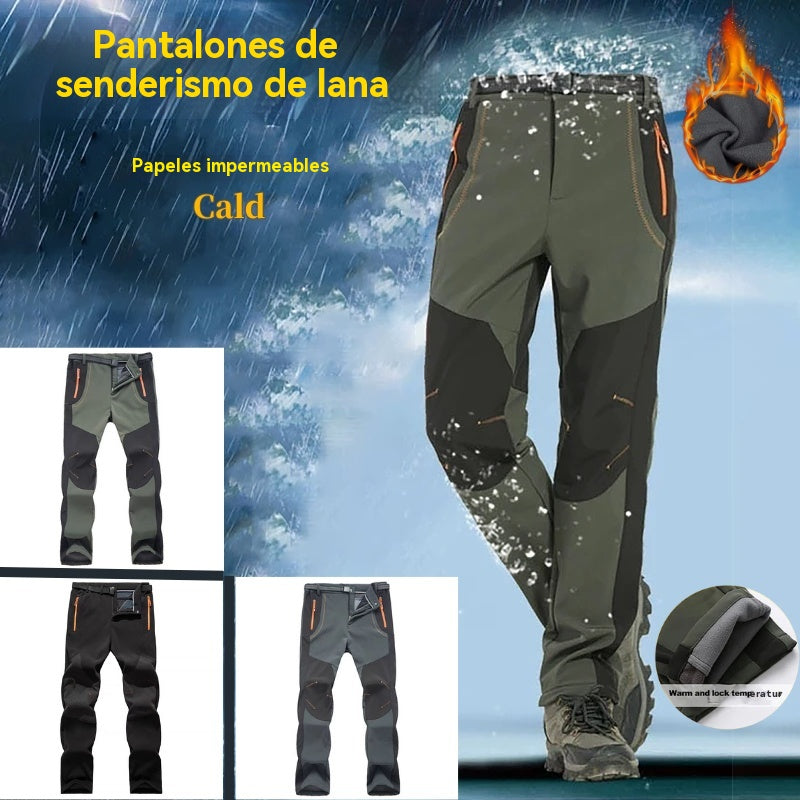 【💥Alta calidad】【S-5XL】Pantalones de senderismo para hombre, suaves, impermeables, a prueba de viento, transpirables, cálidos y gruesos, de polar para deportes al aire libre.