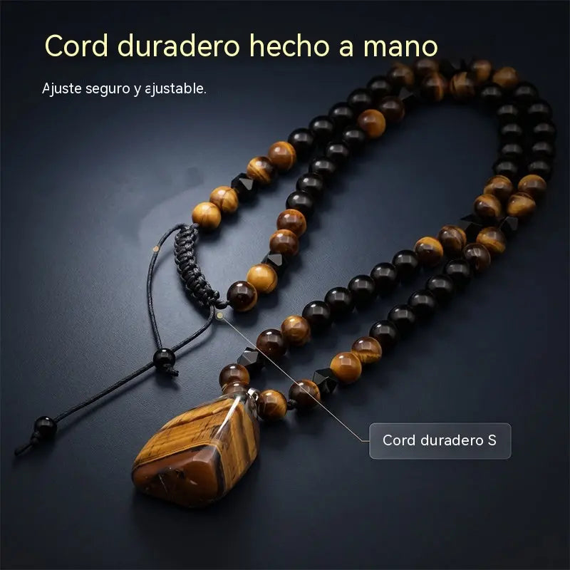 🐯🔥 ¡Oferta por tiempo limitado: 52% de descuento! Collar de hombre con cuentas de ojo de tigre natural: cordón tejido a mano, cuentas pulidas y lisas que realzan tu estilo único ✨