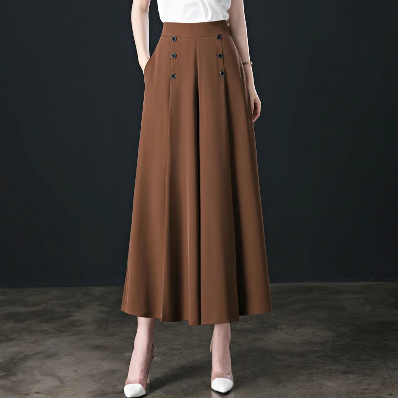 💥【Compra 1 y llévate 1 gratis】Falda de pantalón de pierna ancha y cintura alta drapeada a la moda para mujer