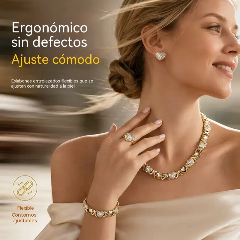 🎁 Juego de 4 piezas de joyería clásica con forma de corazón y baño de oro
