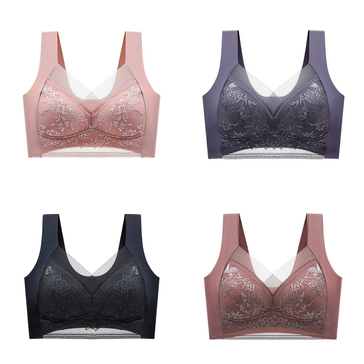 🔥【4 bucăți】👙【40-110 KG】 Sutien confortabil din dantelă fără cusături 3915987