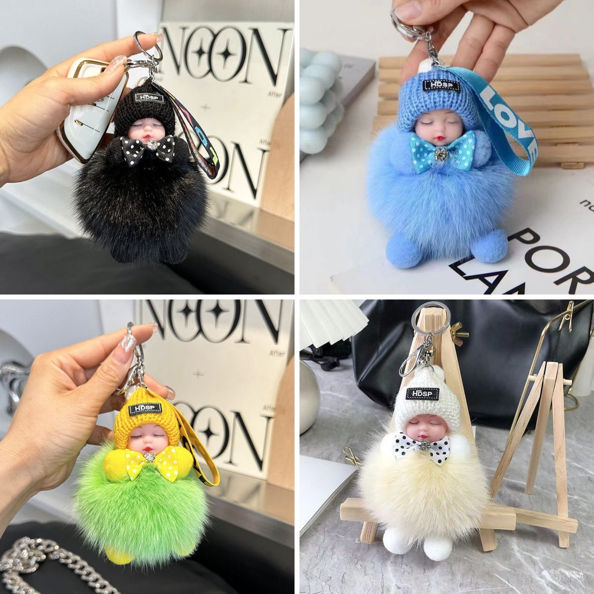 😴🧸🚗Kúpte 2 a dostanete 2 zadarmo🔥Prívesok na auto v tvare spiace bábiky, kreslený prívesok na kľúče s motívom plyšovej hračky.