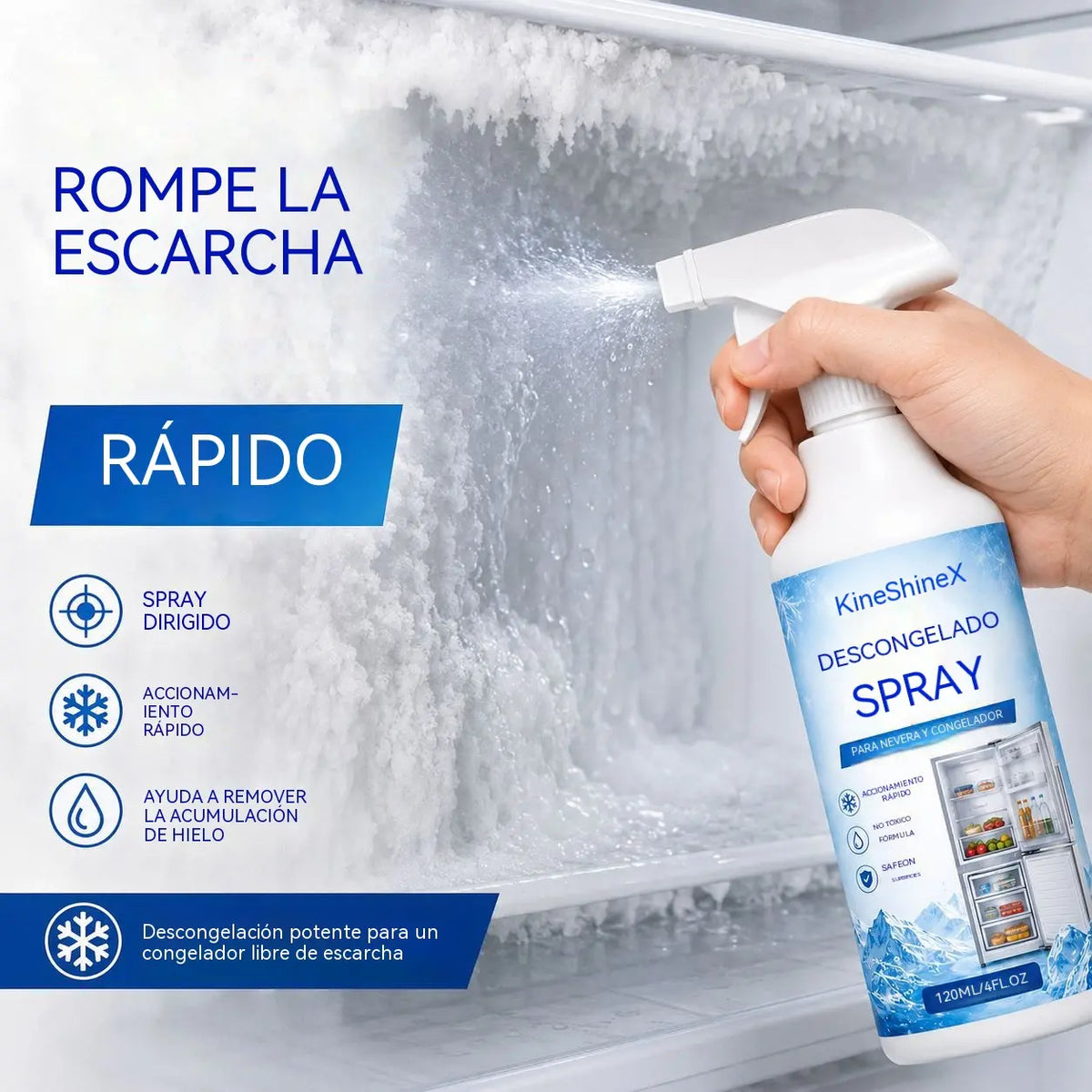 🔥【2 botellas por 28 euros】❄️ Nuevo spray descongelante 2026 🧡 Elimina rápidamente el hielo del congelador