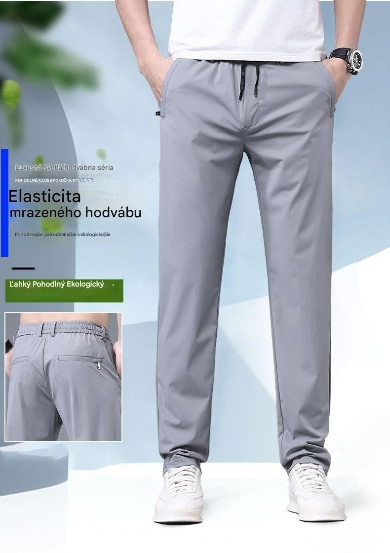 👍👍【40-115 kg】🚶♀️🚶♂️【Rýchloschnúce a priedušné】Nové elastické nohavice z ľadového hodvábu na jar a leto 2025